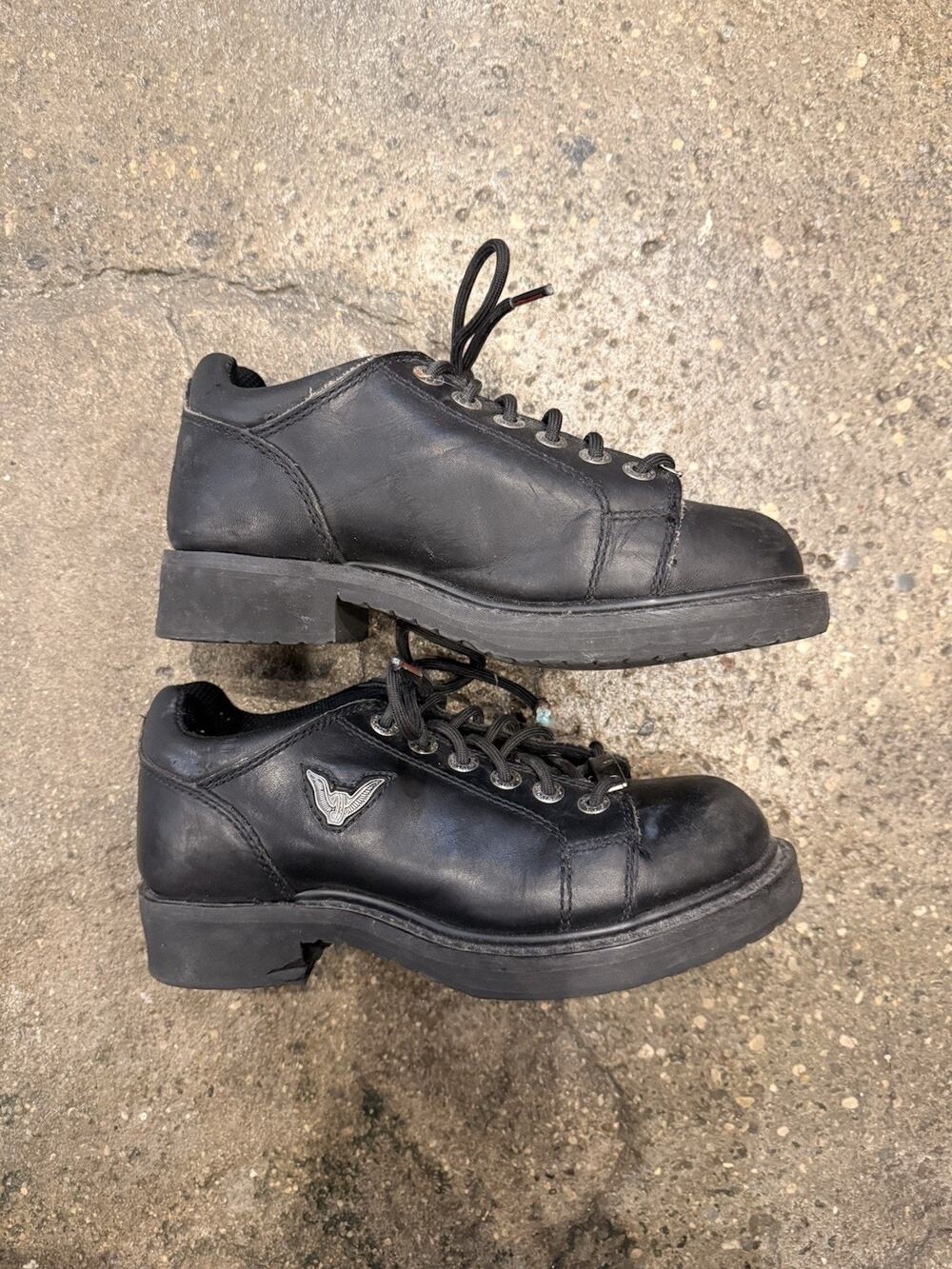 Harley-Davidson Womens 8M Black Leather Motorcycle Riding Shoes Lace Up Oxford